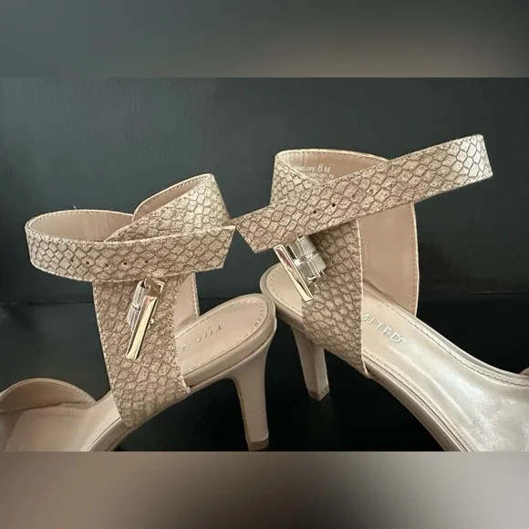 The Limited Beige Open-Toe Heels With a Gold Toned Ankle Strap - Picture 6 of 10